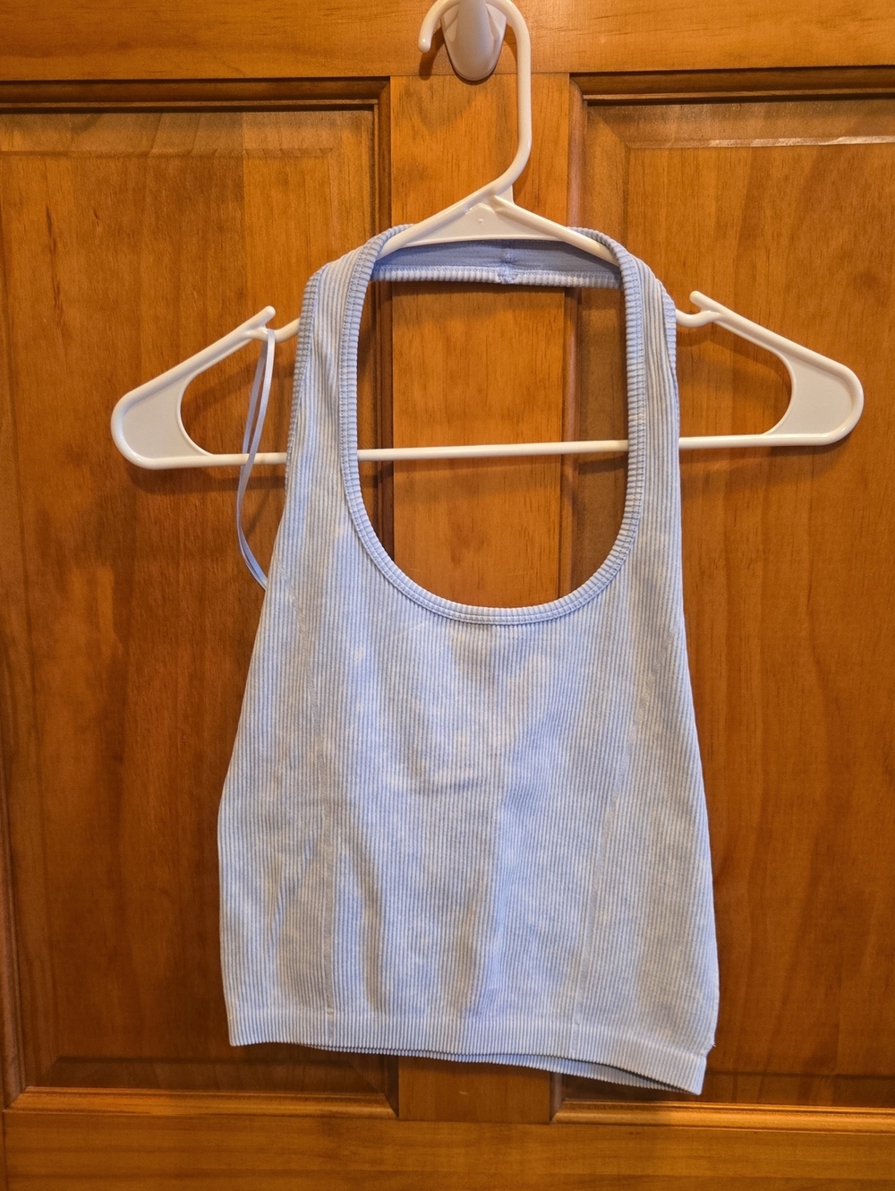 Light Blue Ribbed Racerback Crop Halter Tank Top -  Women